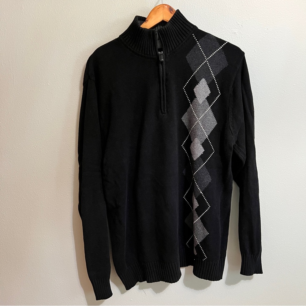Oscar de la Renta Black Argyle Men's Sweater